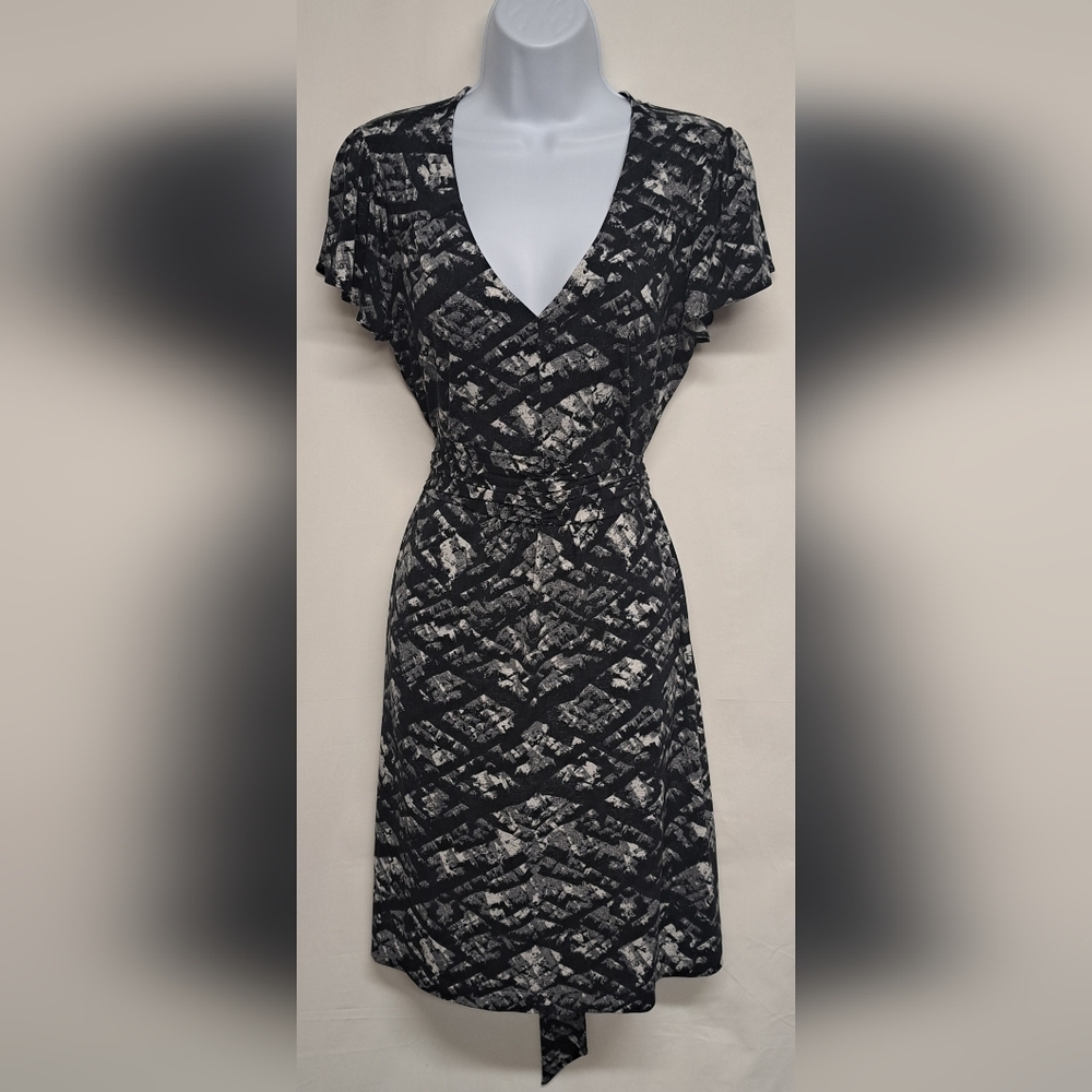 Attention Tie Back Slinky Stretch Knit Dress M Cap Sleeve Flowy Comfort
